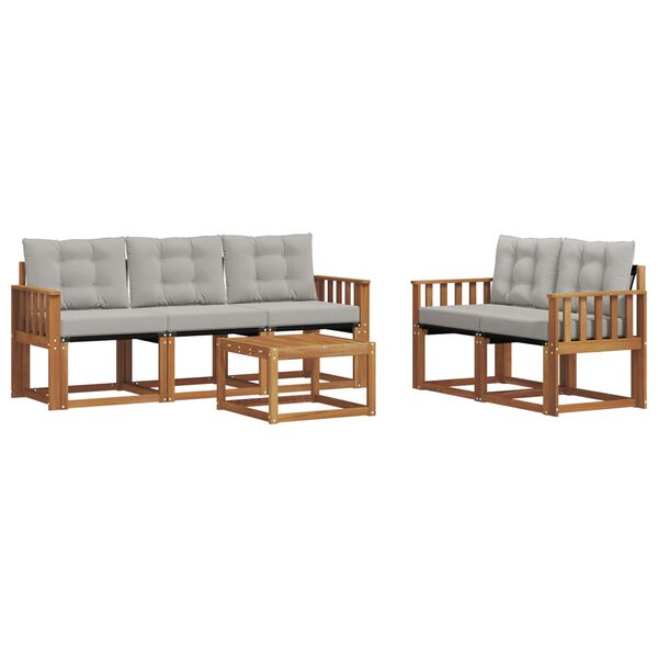 vidaXL Conjunto de Sof&aacute;s para Exterior 6 pcs Cinza Natural e Claro