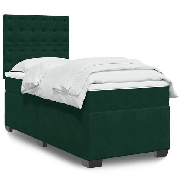 vidaXL Cama com molas/colch&atilde;o 90x190 cm veludo verde-escuro