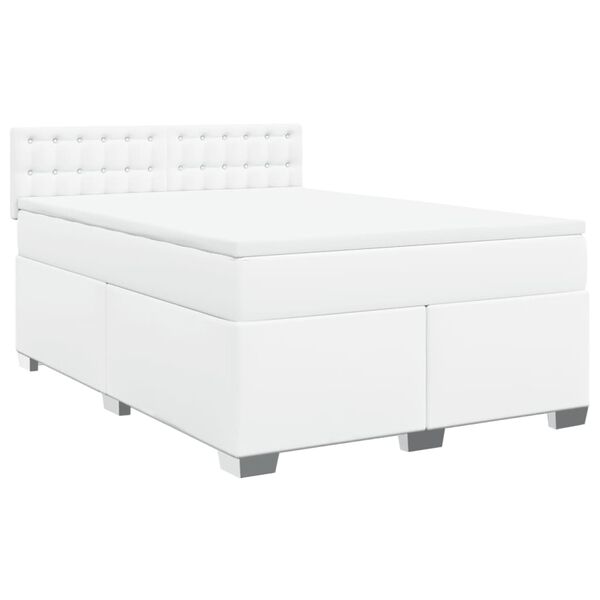 vidaXL Cama com molas/colchão 140x190 cm couro artificial branco