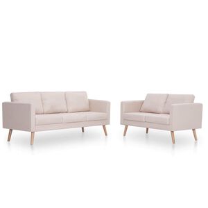 vidaXL 2 pcs conjunto de sof&aacute;s tecido cor creme