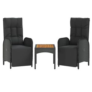 vidaXL Poltronas de jardim reclin&aacute;veis 2 pcs com mesa vime PE preto