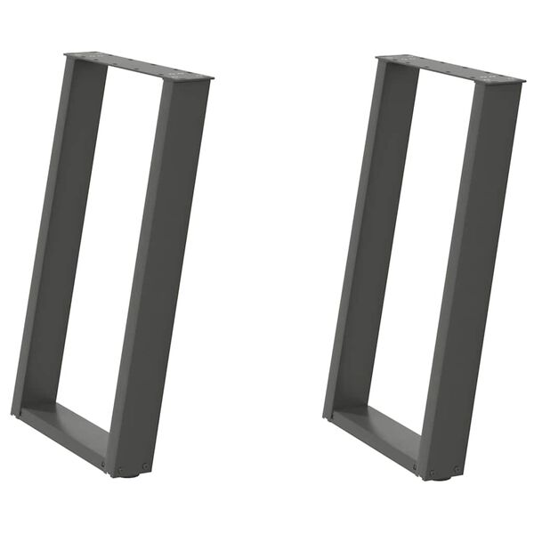 vidaXL Pés para mesa de jantar em formato de U, 2 peças, antracite, 60x(72-73) cm, aço