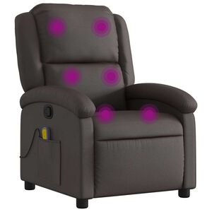 vidaXL Poltrona de massagens reclin&aacute;vel couro genu&iacute;no castanho-escuro