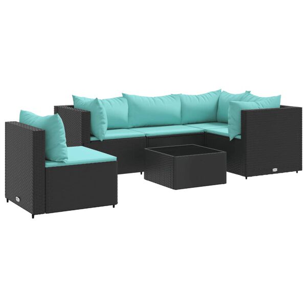 vidaXL 6 pcs conjunto lounge de jardim c/ almofad&otilde;es vime PE preto