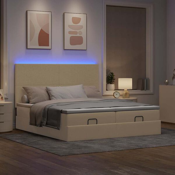 vidaXL Estrutura de cama otomana com colch&otilde;es tecido creme 200x200cm