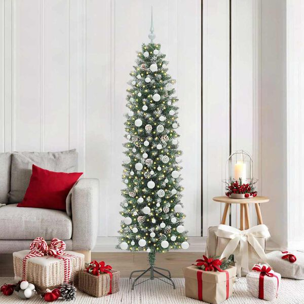 vidaXL &Aacute;rvore Slim de Natal Artificial Verde e Branco 180 cm