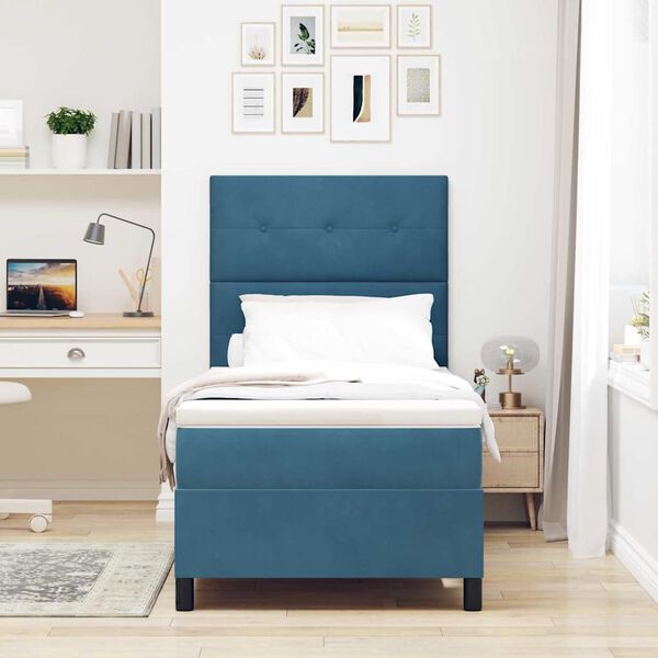 vidaXL Cama Box com colch&atilde;o Azul Escuro 80 x 200 cm tecido