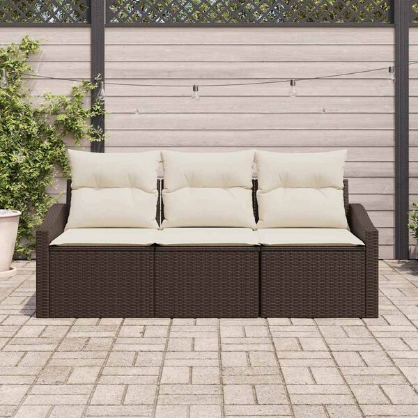 vidaXL Conjunto de Sof&aacute; de Jardim 3 pcs Marrom e Branco vime PE