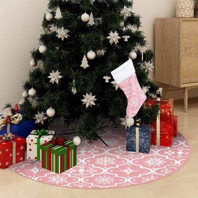 vidaXL Saia para árvore de Natal luxuosa 150 cm com meia tecido rosa