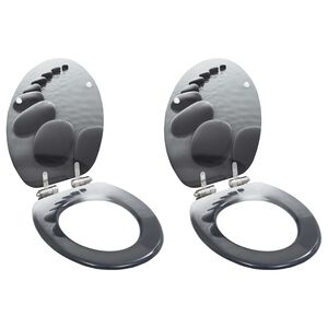 vidaXL Assentos sanita 2 pcs c/ tampas fecho suave MDF design pedras