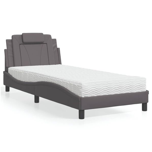 vidaXL Cama Viana com colch&atilde;o 80x200 cm couro artificial cinzento