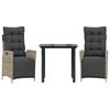 vidaXL 3 pcs conjunto de jantar p/ jardim c/ almofad&otilde;es cinzento claro