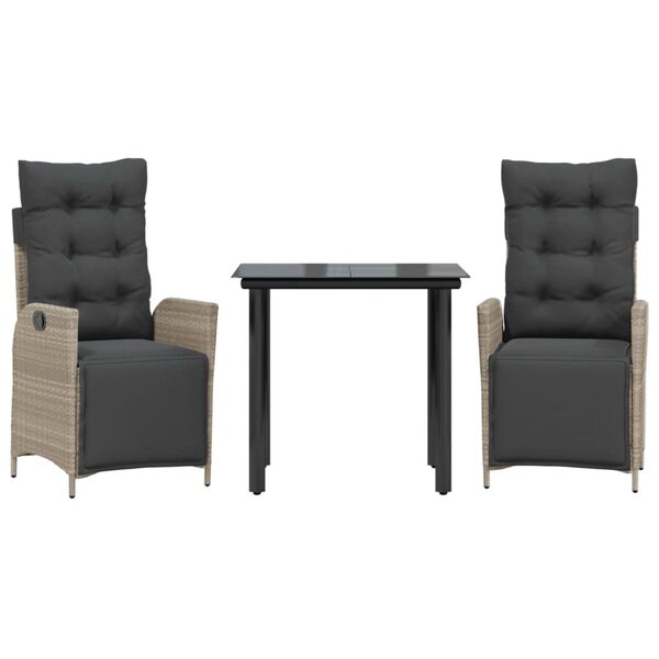 vidaXL 3 pcs conjunto de jantar p/ jardim c/ almofad&otilde;es cinzento claro