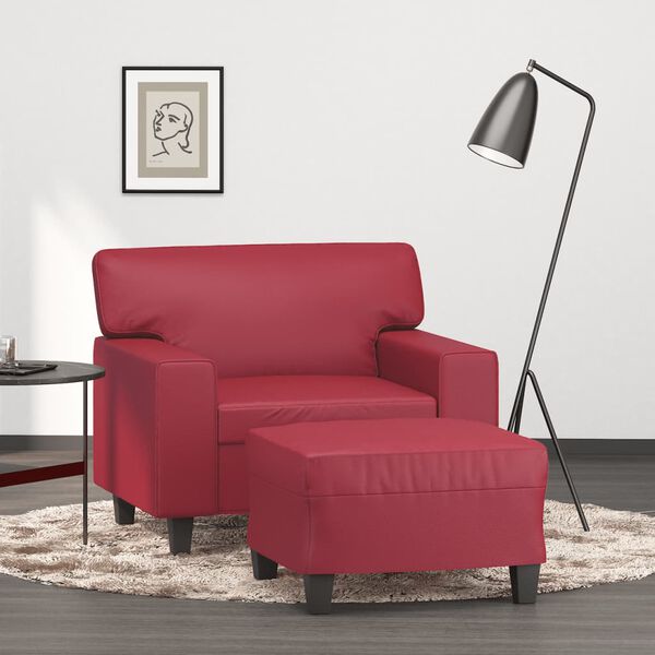 vidaXL Poltrona com apoio de p&eacute;s 60 cm couro artificial vermelho tinto