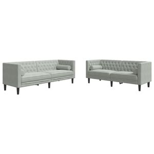 vidaXL 2 pcs conj. de sof&aacute;s chesterfield com rolos veludo cinza-claro
