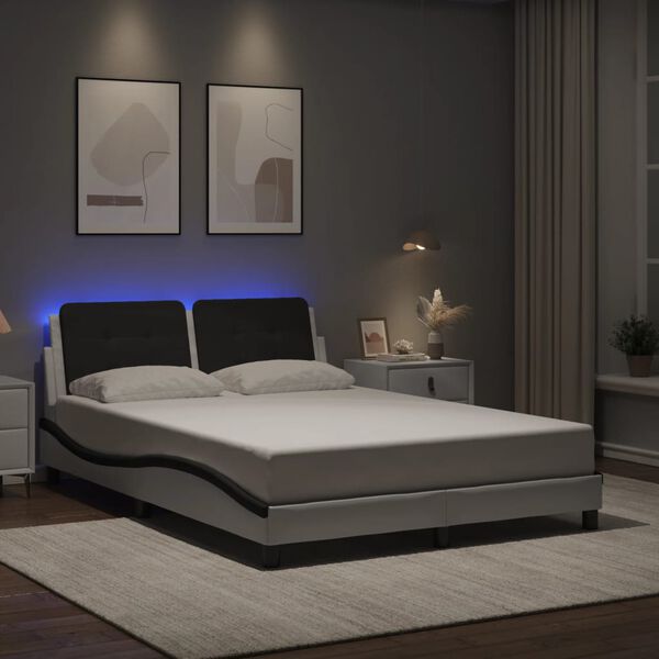 vidaXL Estrutura de cama com LED sem colch&atilde;o Zadar 120x200cm branco/preto