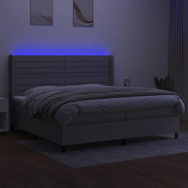vidaXL Cama box spring c/ colch&atilde;o e LED 200x200 cm tecido cinza-claro