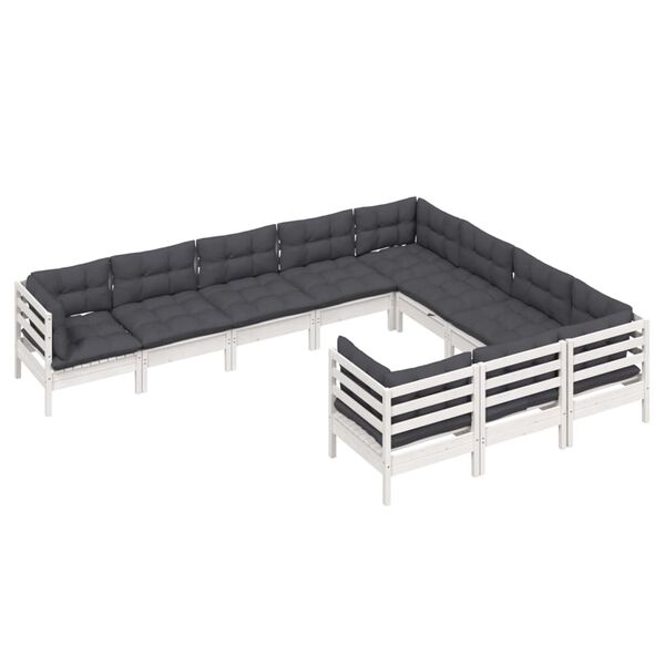 vidaXL 10 pcs conjunto lounge de jardim c/ almofad&otilde;es pinho branco
