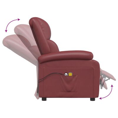 vidaXL Poltrona de massagens elétrica couro artificial vermelho tinto