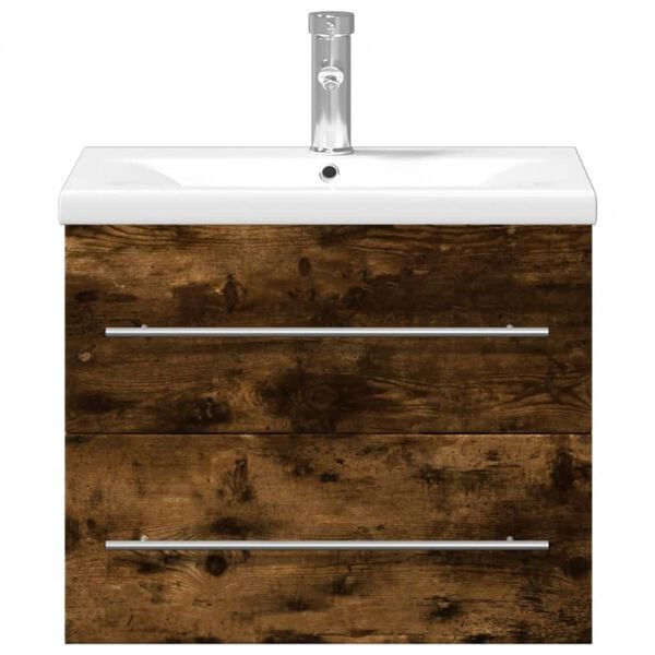 vidaXL Arm&aacute;rio de casa de banho c/ lavat&oacute;rio embutido carvalho fumado