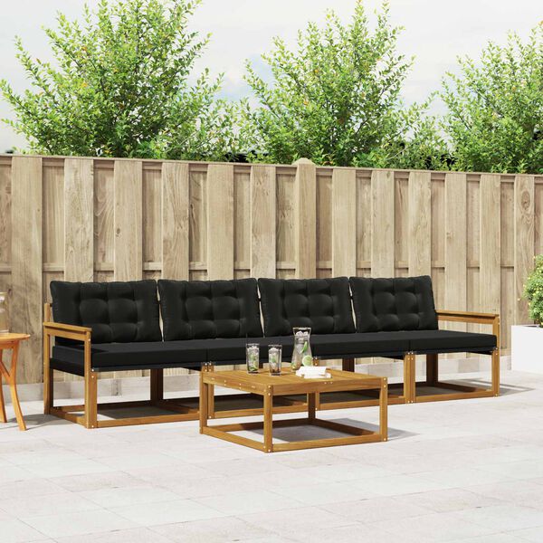 vidaXL Conjunto de Sof&aacute;s para Exterior 5 pcs Natural e Preto