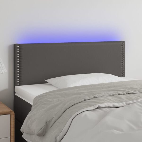 vidaXL Cabeceira de cama c/ LED 80x5x78/88cm couro artificial cinzento
