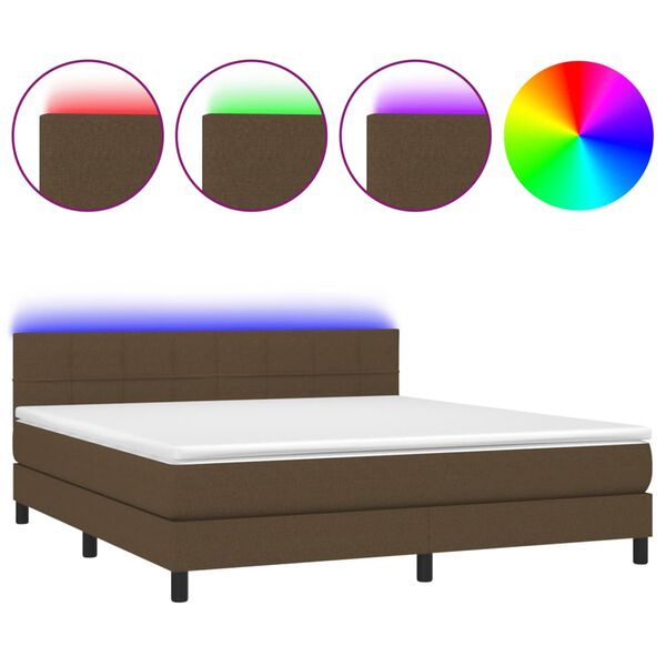 vidaXL Cama box spring c/ colch&atilde;o/LED 180x200cm tecido castanho-escuro