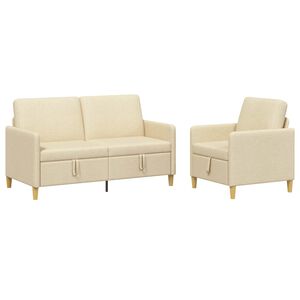 vidaXL Conjunto de Sof&aacute; com Armazenamento 2 unid. Creme Poli&eacute;ster