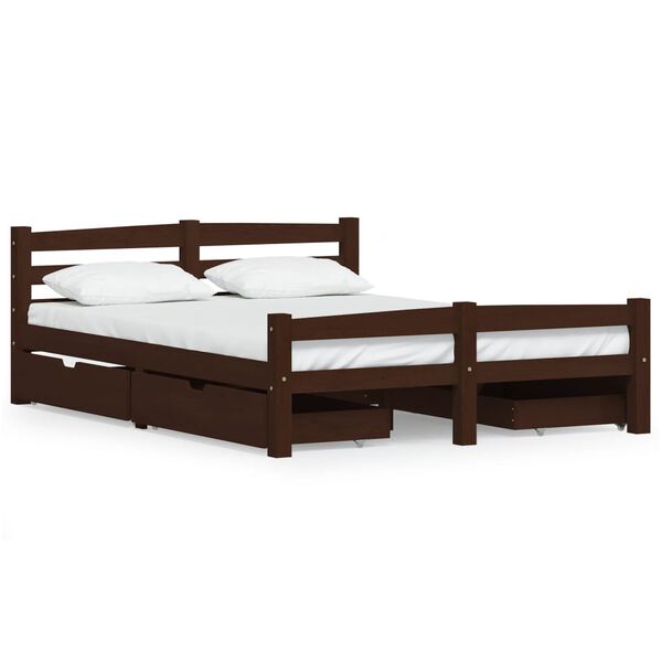vidaXL Estrutura de cama c/ 4 gavetas 140x200 cm pinho castanho-escuro