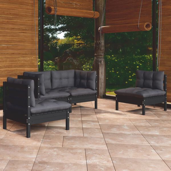 vidaXL 4 pcs conjunto lounge jardim c/ almofad&otilde;es pinho maci&ccedil;o