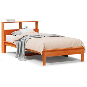 vidaXL Cama com estante sem colch&atilde;o 75x190cm pinho maci&ccedil;o castanho-mel