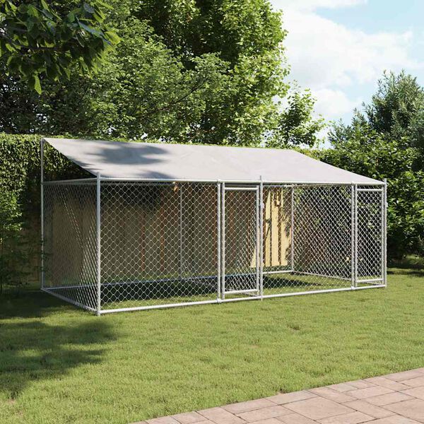 vidaXL Jaula para c&atilde;o com telhado/portas 4x2x2 m a&ccedil;o galvanizado cinza