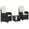 vidaXL Conjunto de Lounge de Jardim 3 unid. Preto e Branco Creme