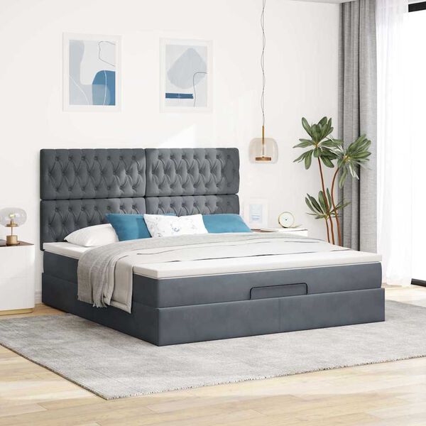 vidaXL Estrutura cama otomana colch&otilde;es 160x200 cm cinzento escuro