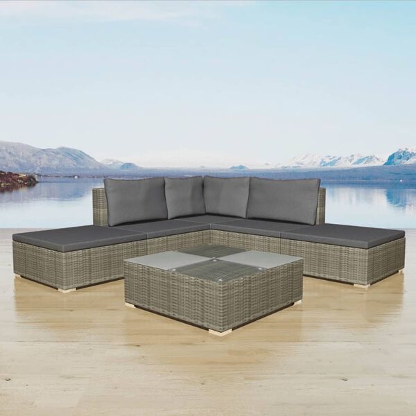 vidaXL 6 pcs conjunto lounge de jardim c/ almofadões vime PE cinzento
