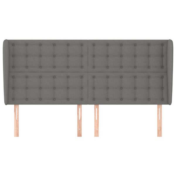 vidaXL Cabeceira cama c/ abas tecido 163x23x118/128 cm cinzento-escuro