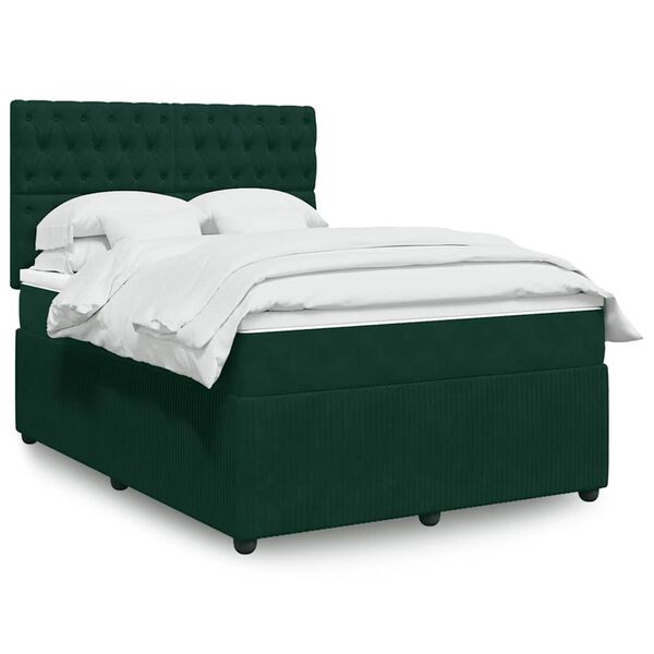 vidaXL Cama com molas/colch&atilde;o 160x200 cm veludo verde-escuro