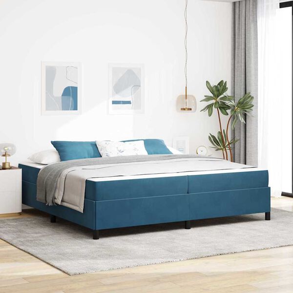 vidaXL Estrutura da Cama com colch&atilde;o Azul Escuro 200 x 200 cm tecido