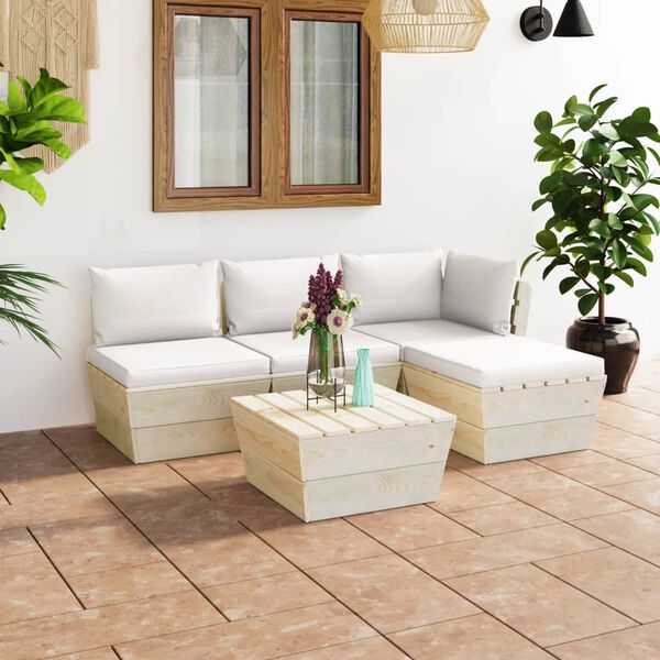 vidaXL 5 pcs conjunto lounge de paletes + almofad&otilde;es madeira de abeto