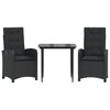 vidaXL 3 pcs conjunto de jantar p/ jardim c/ almofad&otilde;es vime PE preto