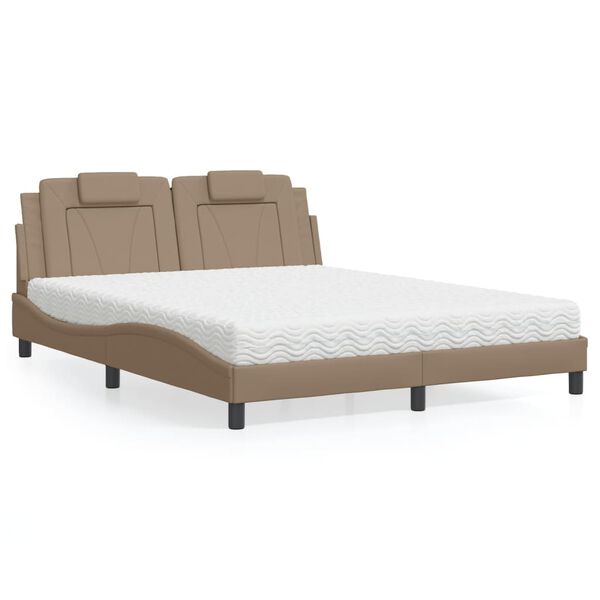 vidaXL Cama Viana com colch&atilde;o 160x200 cm couro artificial cappuccino