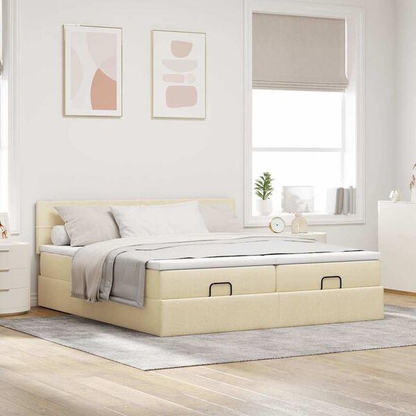 vidaXL Estrutura de cama otomana com colch&otilde;es tecido creme 180x200cm