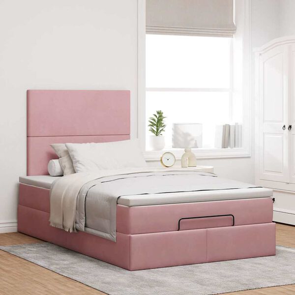 moldura de cama otomana vidaXL com colch&otilde;es rosa 120x190 cm Veludo
