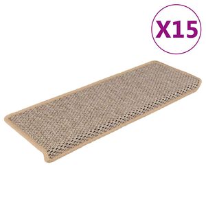 vidaXL Tapetes escada adesivos aspeto sisal 15pcs 65x21x4cm bege-claro