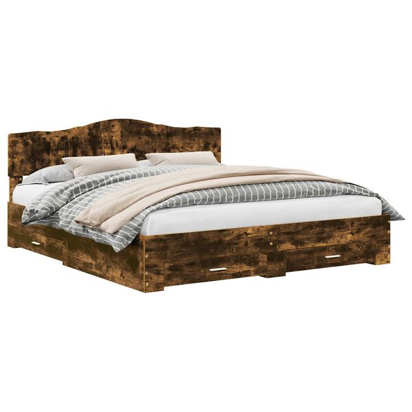 vidaXL Estrutura da Cama com cabeceira Carvalho Defumado 200 x 200 cm