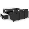 vidaXL 11 pcs conjunto jantar exterior com almofadões vime PE preto