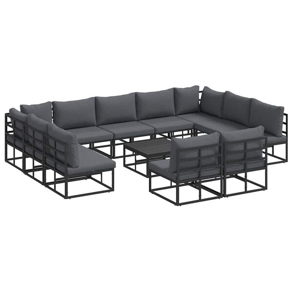 vidaXL Conjunto de Sof&aacute; de Jardim com almofada 12 pcs Preto Alum&iacute;nio