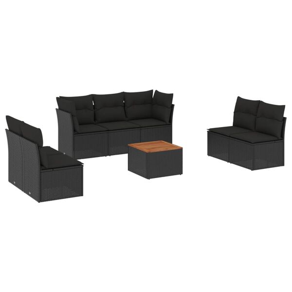 vidaXL 8 pcs conjunto sof&aacute;s de jardim com almofad&otilde;es vime PE preto
