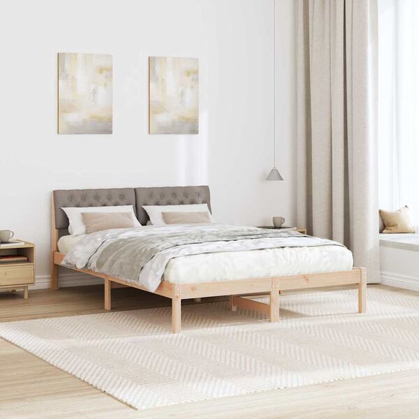 vidaXL Estrutura da cama com cabeceira Marrom e taupe 140 x 200 cm