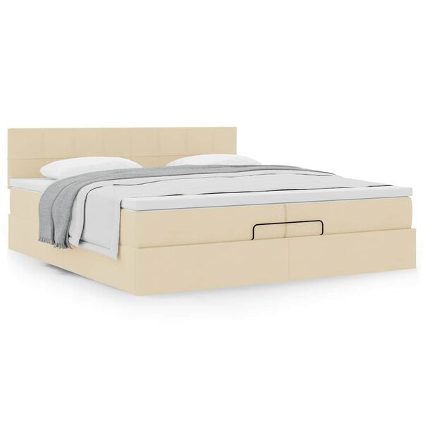 vidaXL Estrutura cama otomana com colch&atilde;o 200x200 cm tecido cor creme